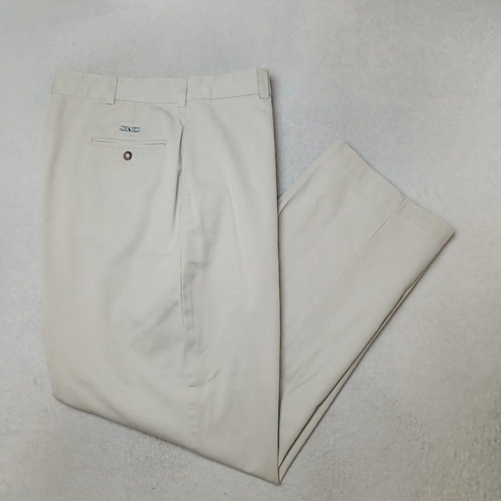 Vintage Polo Ralph Lauren Pants Men 34x32 Beige Chino Flat Classic Cotton Preppy